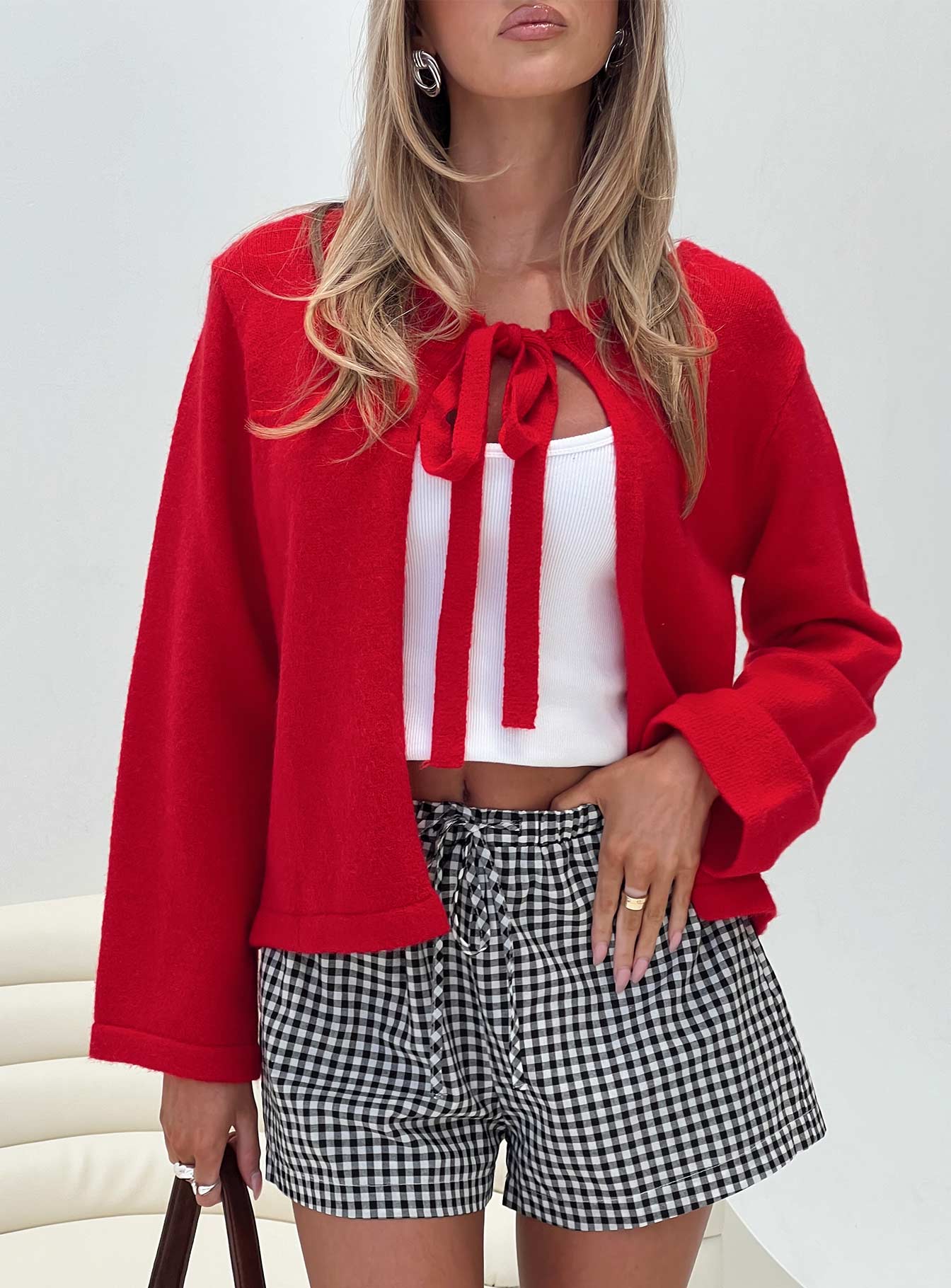 Norine Tie Up Knit Sweater Red