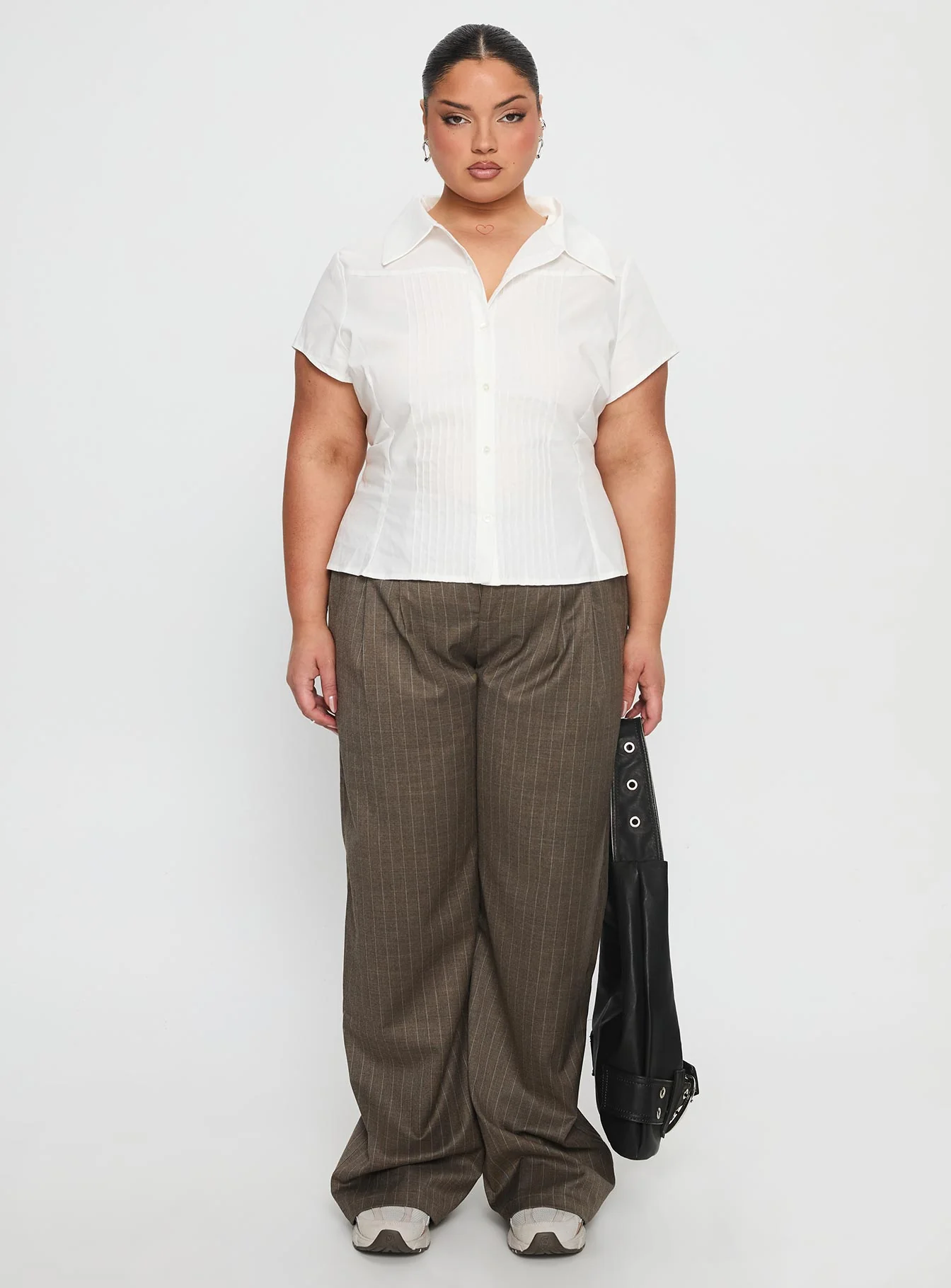 Akiyo Button Up Blouse Top White Curve