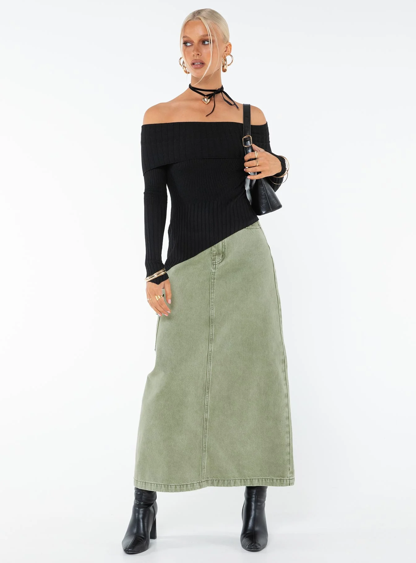 Wyandra Off The Shoulder Knit Sweater Black