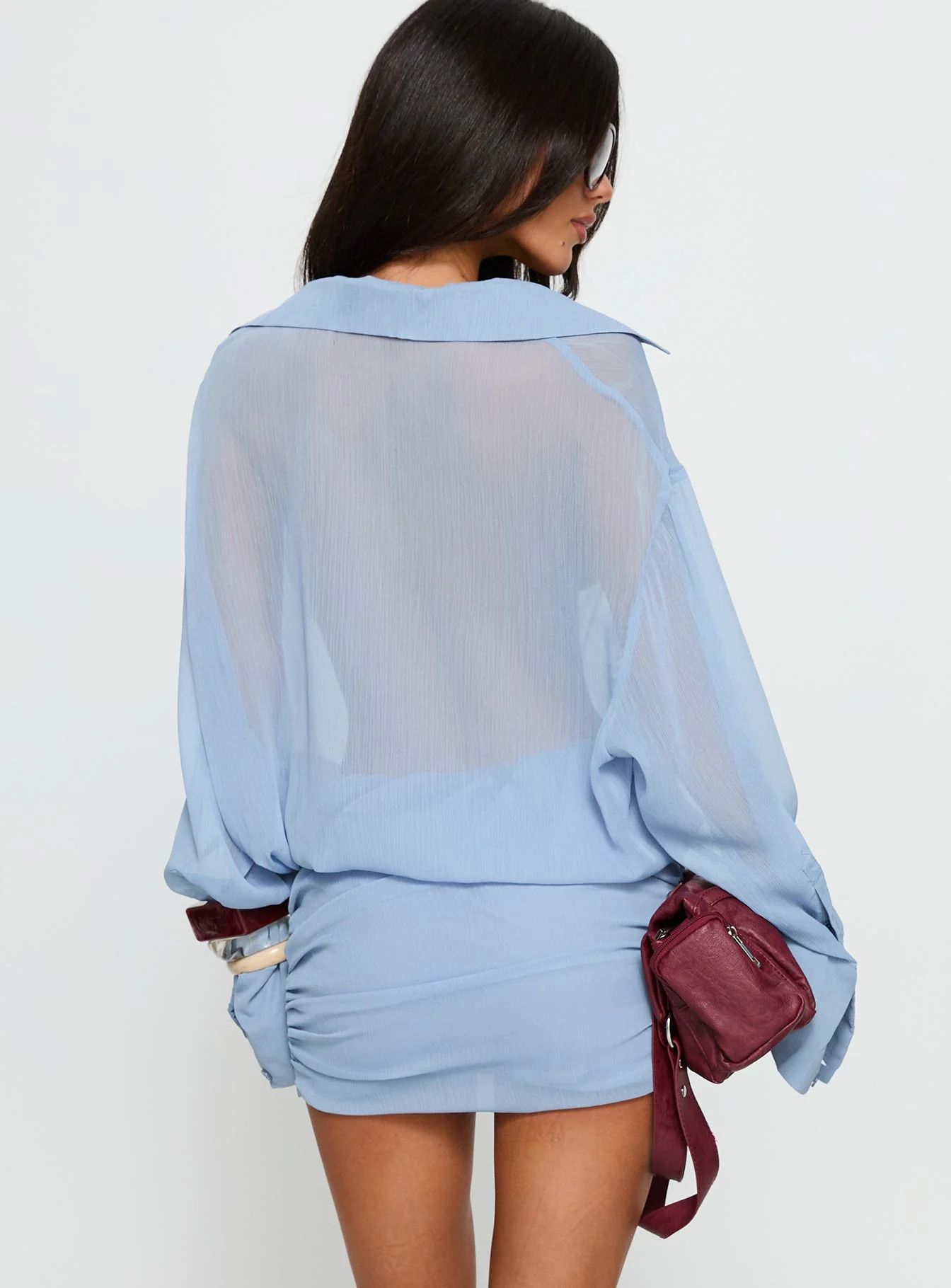 Moonrising Sheer Blouson Dress Blue