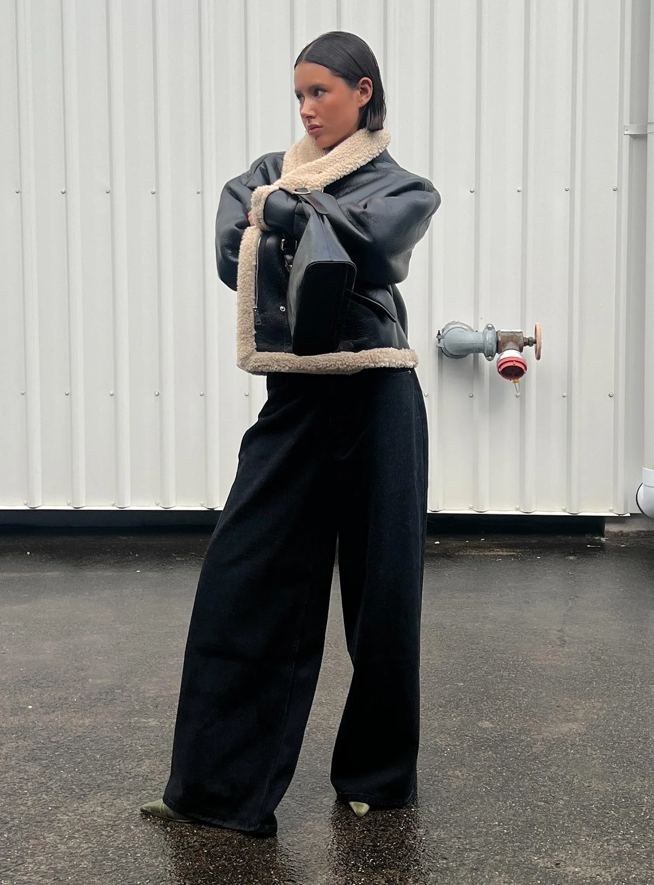 Naylor Mid Rise Wide Leg Jeans Washed Black Denim