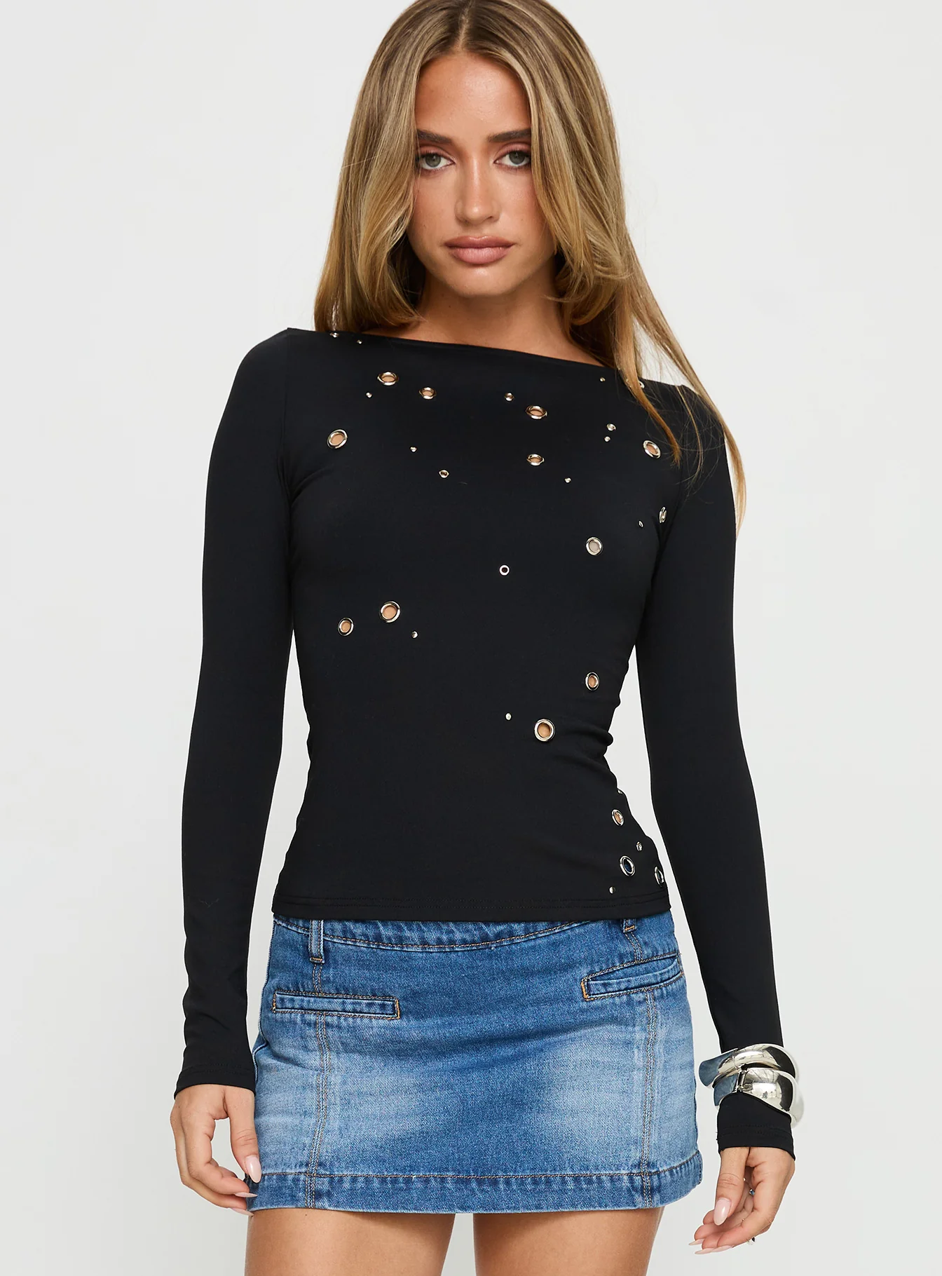 Ryka Long Sleeve Eyelet Top Black