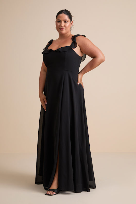 Dreamy Admiration Black Ruffled Maxi Dress
