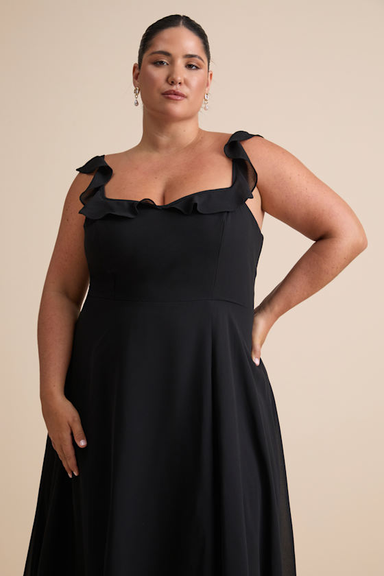 Dreamy Admiration Black Ruffled Maxi Dress