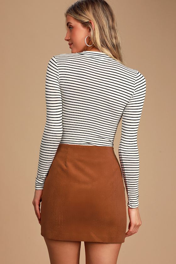 Katherina Rust Brown Button Front Corduroy Skirt