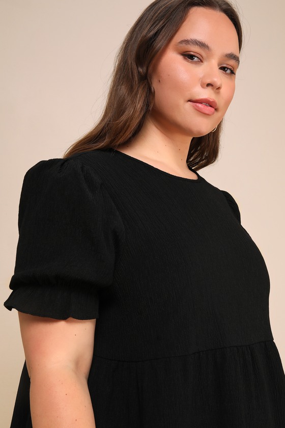 Favorite Day Black Puff Sleeve Tiered Mini Dress