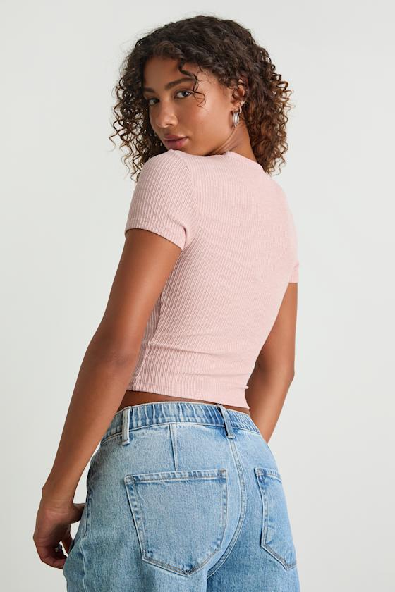 Poppy Heathered Blush Ribbed Knit Short Sleeve Tee
