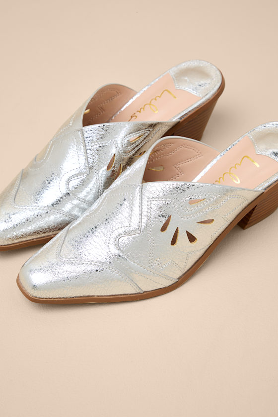 Armina Silver Western Mule Pumps