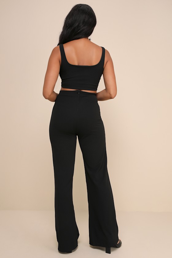 Only Tonight Black Two-Piece Wide-Leg Jumpsuit