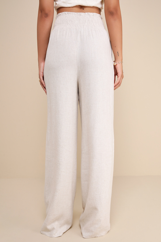 Hit the Breeze Beige Smocked Wide-Leg Pants