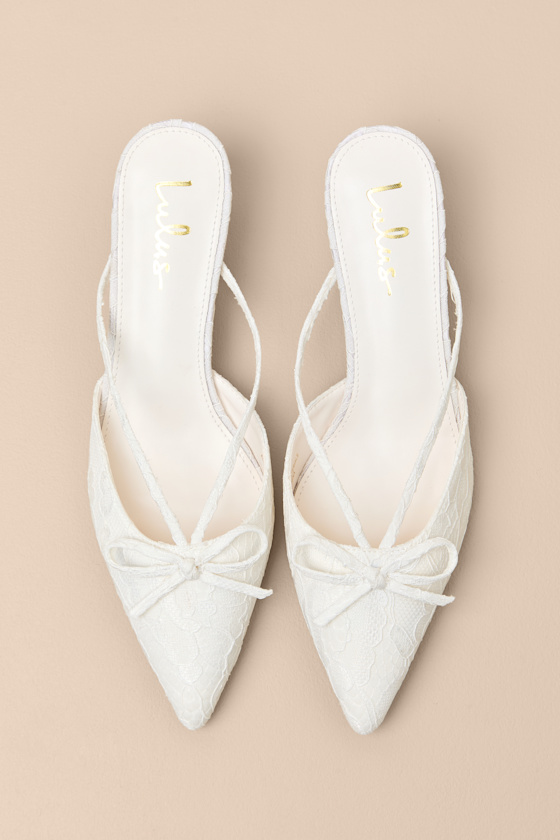 Sarita White Lace Pointed-Toe Mule Pumps
