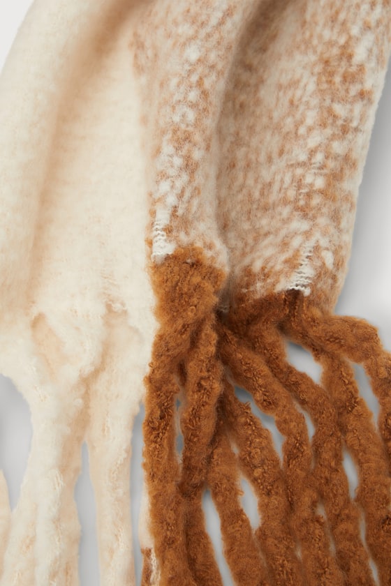 Cozy Addition Brown Multi Marled Plaid Fringe Oversized Scarf