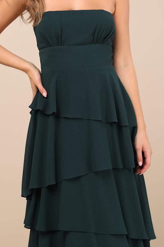 Gorgeous Essence Emerald Strapless Tiered Maxi Dress