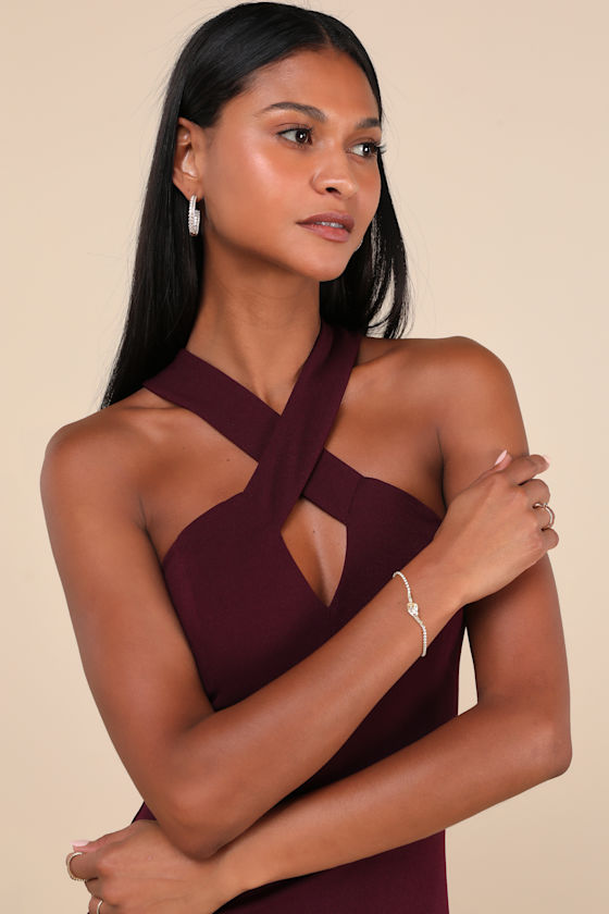 Keep You Enchanted Dark Purple Cutout Halter Mermaid Maxi Dress