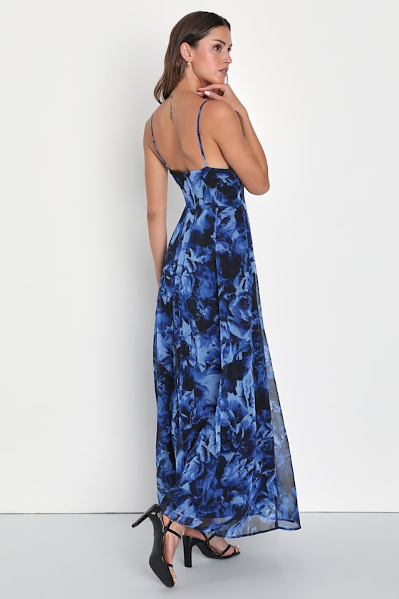 Beautiful Soul Blue Floral Print Twist-Front Maxi Dress