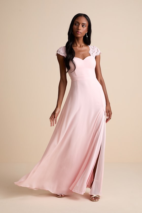 Momentous Moments Blush Pink Lace Backless Maxi Dress