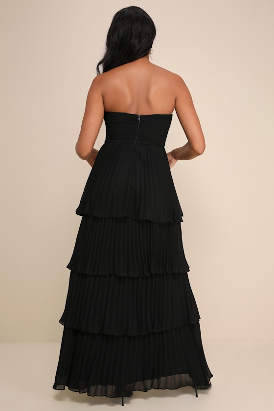 Seriously Sensational Black Strapless Tiered Maxi Dress