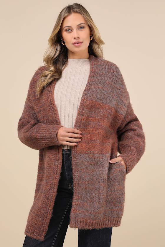 Frosty Day Fave Brown Marled Oversized Cardigan