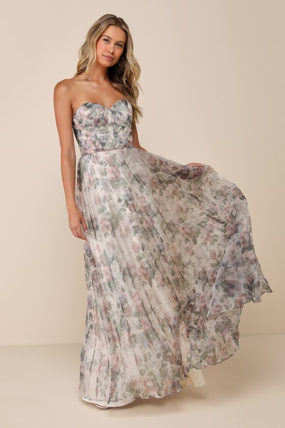 Most Beautiful Day Ivory Multi Floral Print Organza Maxi Dress
