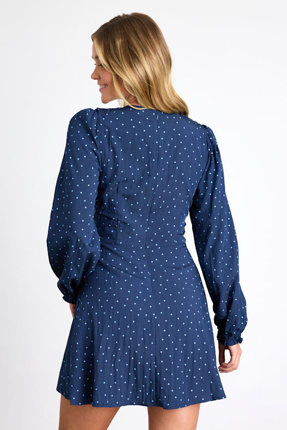 Sweetie Aura Dark Blue Polka Dot Mini Dress