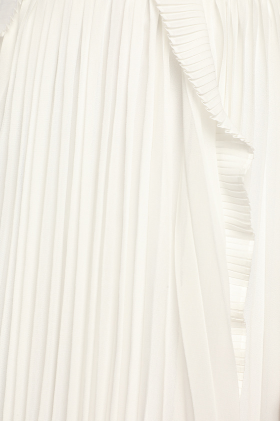 Never a Dull Moment White Tie-Strap Pleated Midi Dress