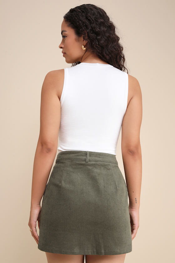 Excellent Charm Olive Green Corduroy Mini Skirt