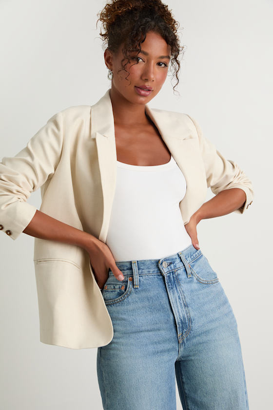 Maita Ivory Linen Oversized Blazer