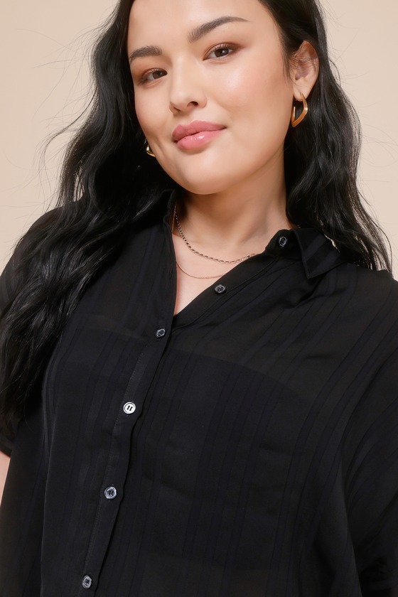 Everlee Black Striped Button-Up Top