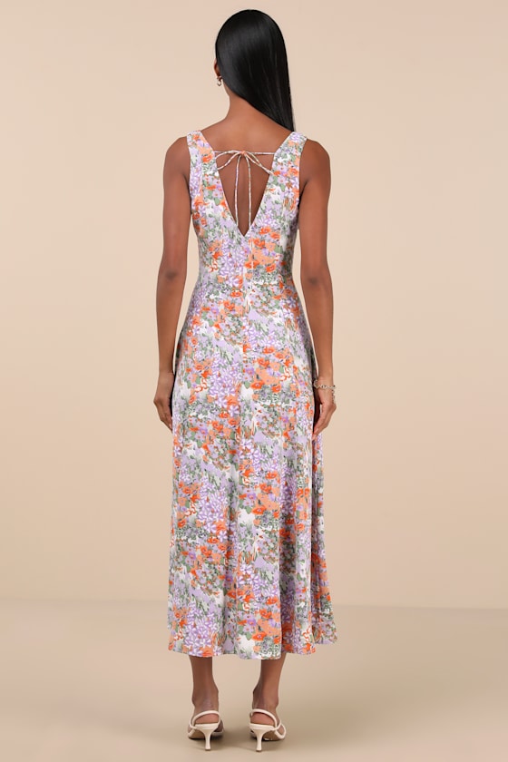 Your Only Darling Lavender Floral Print Sleeveless Midi Dress