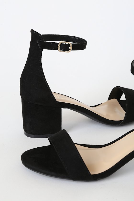 Harper Black Suede Ankle Strap Heels