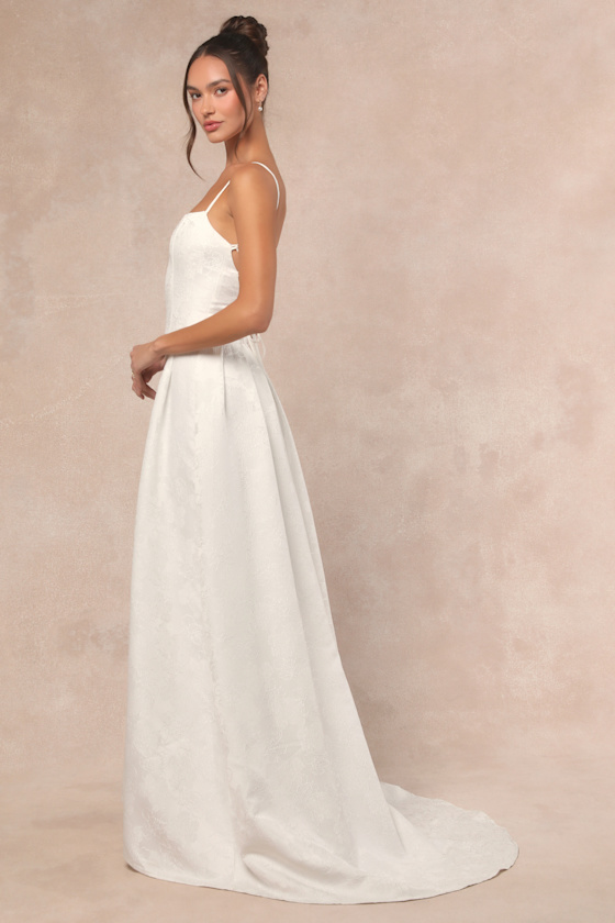 Arabella White Jacquard Basque Waist Maxi Dress