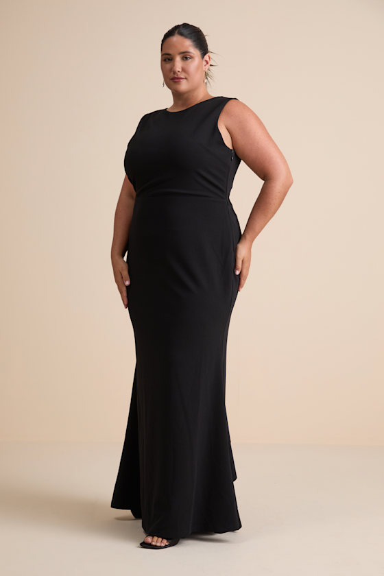 Exquisite Refinement Black Backless Bow Ruffled Maxi Dress