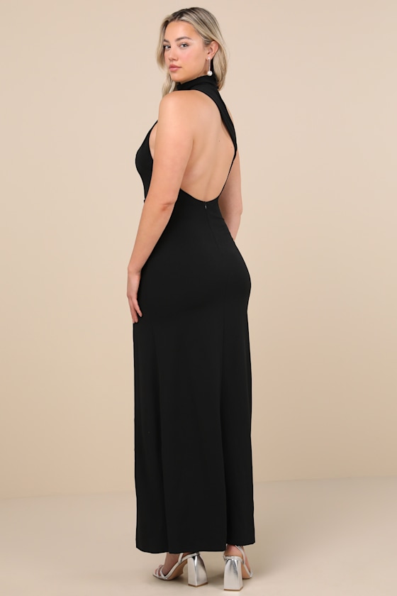 Keep It Interesting Black Asymmetrical Cutout Halter Maxi Dress