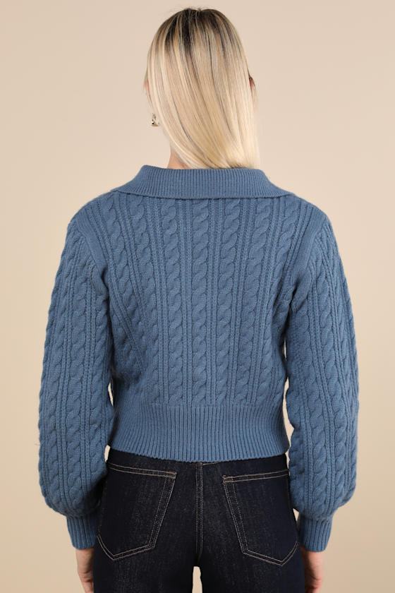 Cozy Agenda Dark Blue Collared Cable Knit Sweater