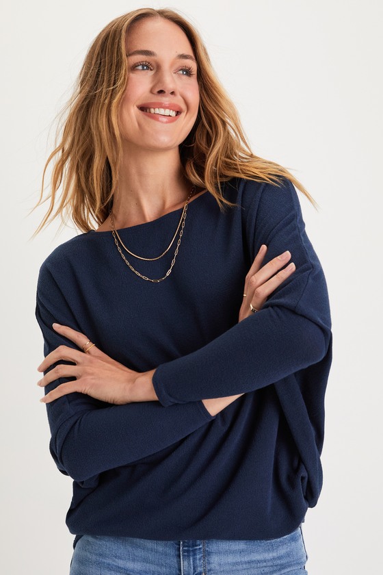 Verla Navy Blue Dolman Sleeve Sweater Top