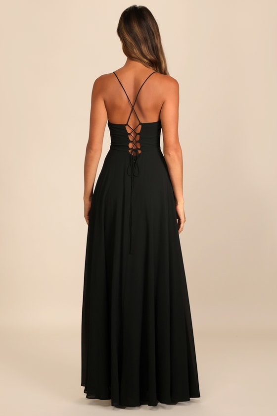Romantically Speaking Black Cowl Lace-Up Maxi Dress