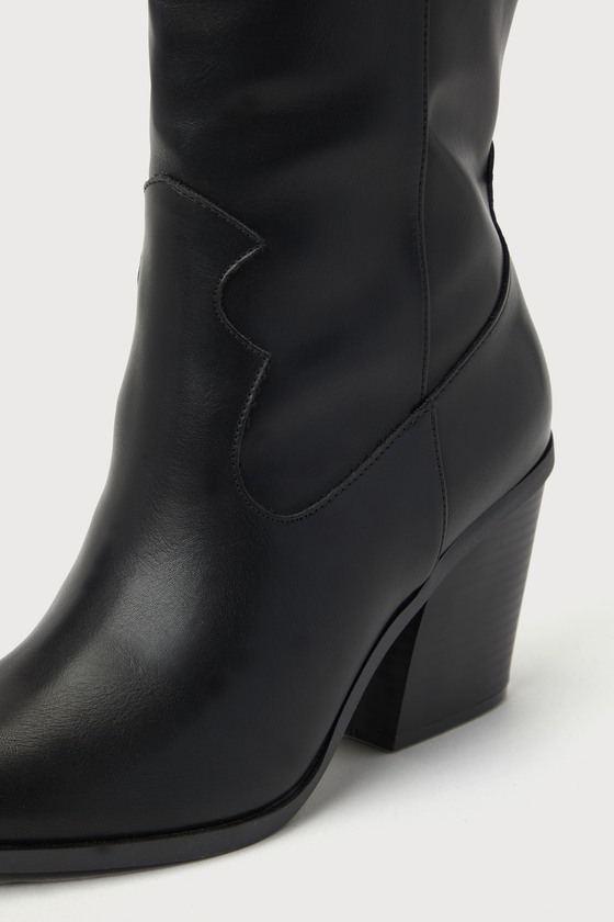Rauland Black Pointed-Toe Knee-High Western Boots