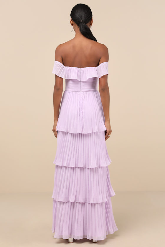 Always Remarkable Lavender Pleated Off-the-Shoulder Maxi Dress