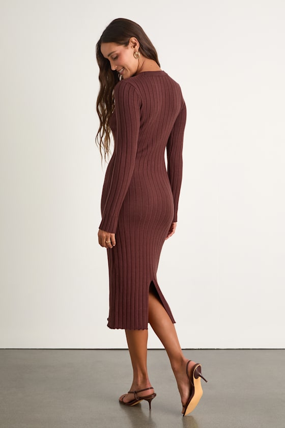 The Best Yet Brown Ribbed Bodycon Sweater Dress