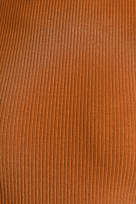 Wilde Rust Orange Ribbed Long Sleeve Mock Neck Bodysuit