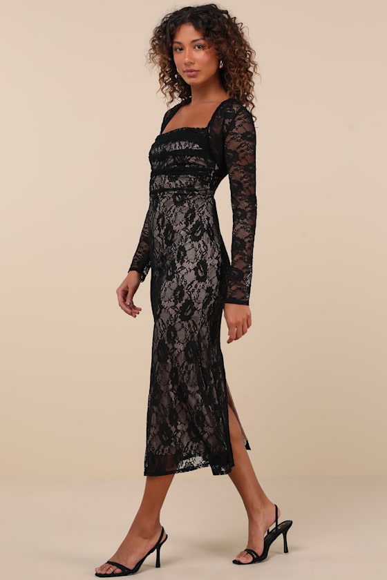 Certainly Iconic Black Lace Midi Dress and Shrug Set
