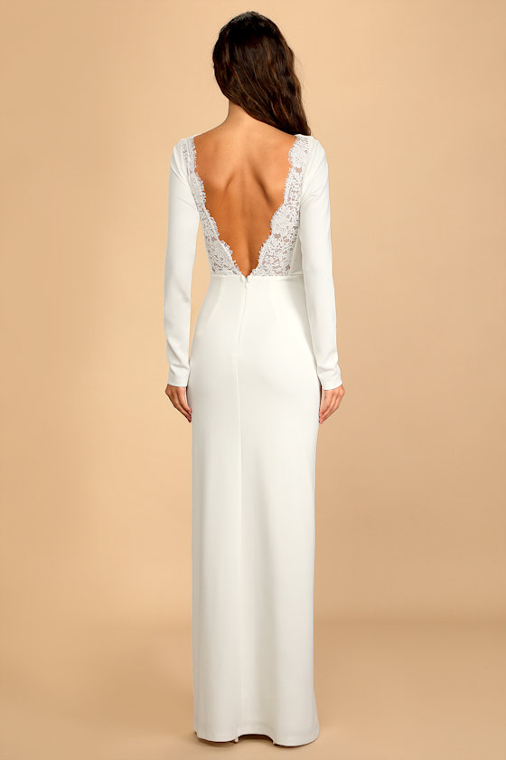 Romantic Moments White Lace Long Sleeve Maxi Dress