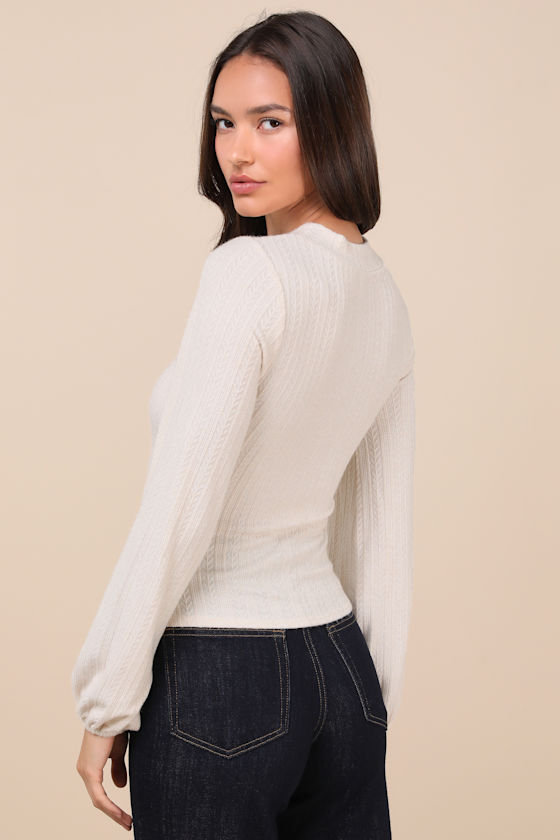 Simply Ideal Ivory Cutout Long Sleeve Top