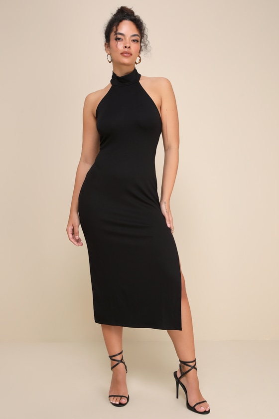 Simply Enchanted Black Halter Midi Dress