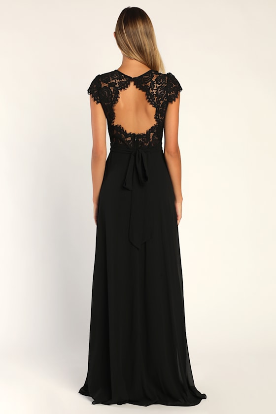Momentous Moments Black Lace Backless Maxi Dress