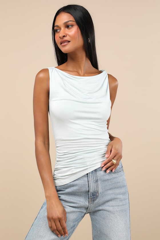 Linzia Mint Jersey Knit Asymmetrical Top