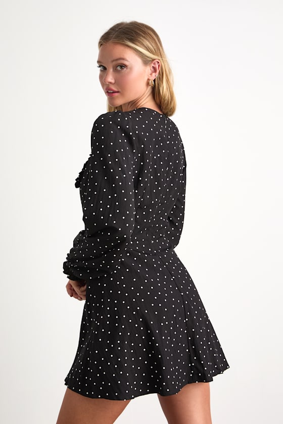 Sweetie Aura Black and White Polka Dot Mini Dress