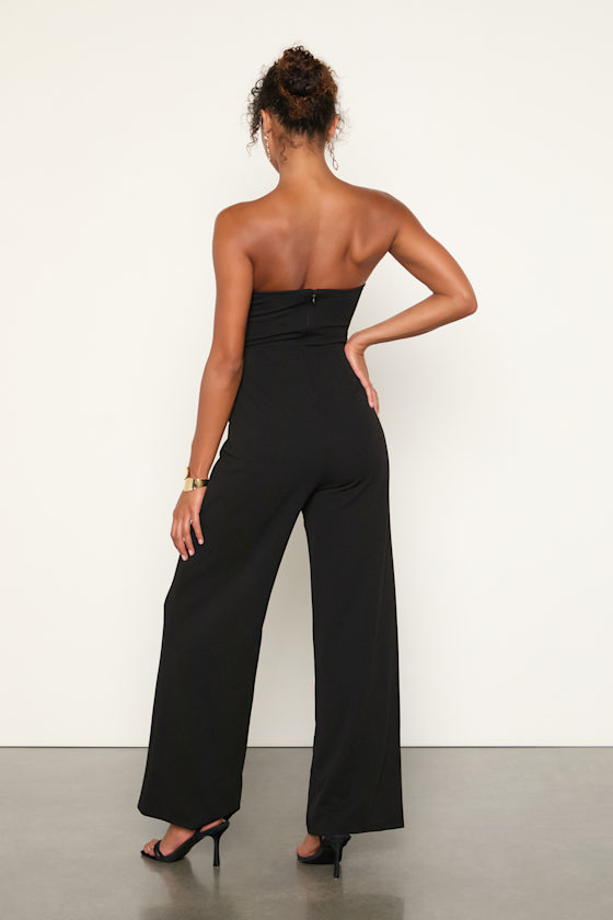 Natasha Black Strapless Pleated Jumpsuit