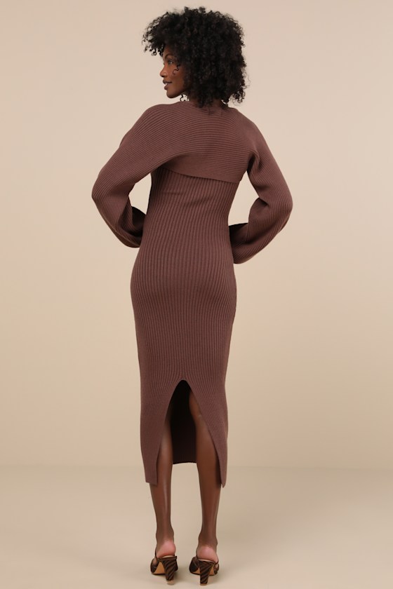 Autumn Aura Brown Ribbed Two-Piece Sweater Dress