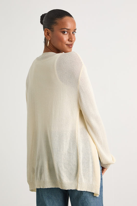 Clean Aesthetic Cream Knit Cardigan Sweater